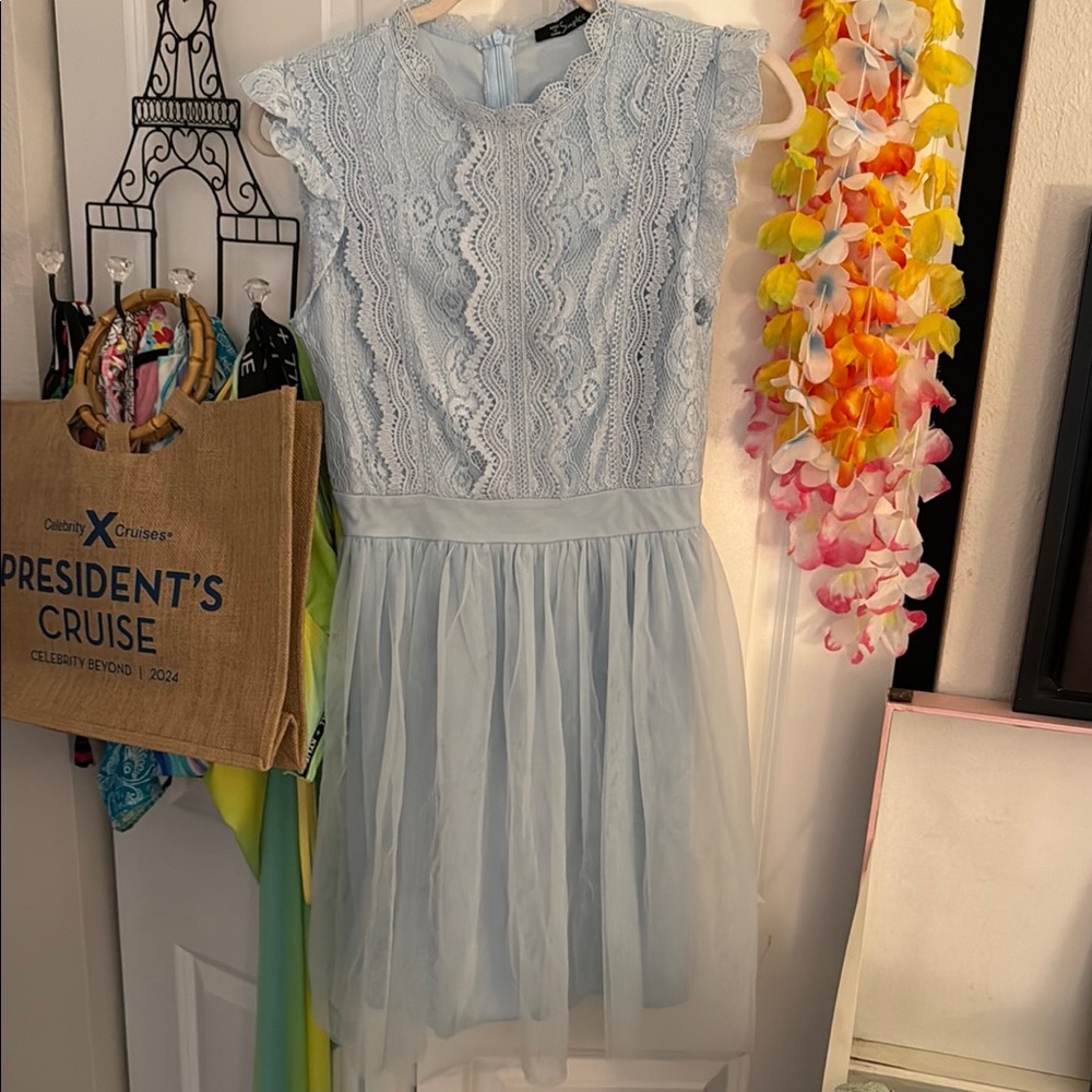 Elegant Light Blue Lace Dress